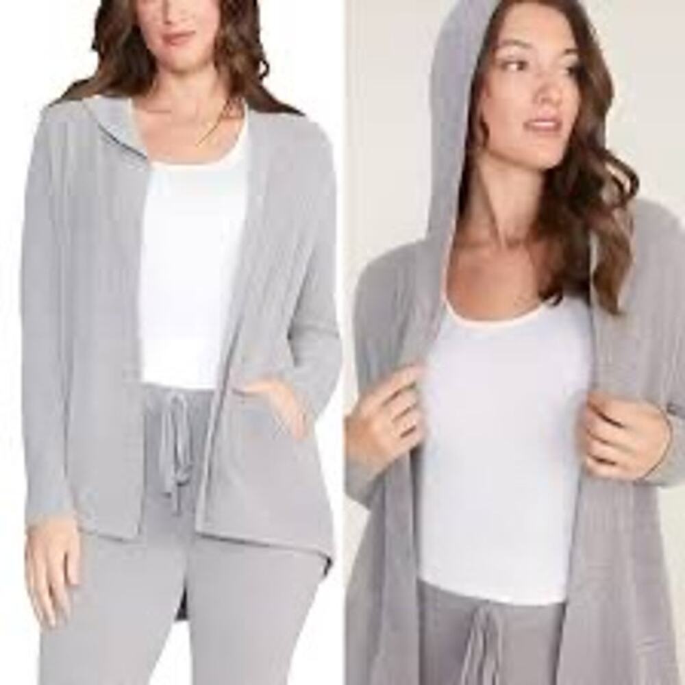 Barefoot Dreams Grey Light Weight Hooded Cardigan, Size 2X